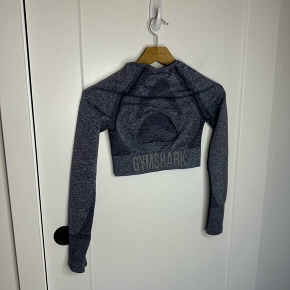 Gymshark Navy Blue Marl Flex Long Sleeve Crop Seamless Knit Size Small - Picture 6 of 6